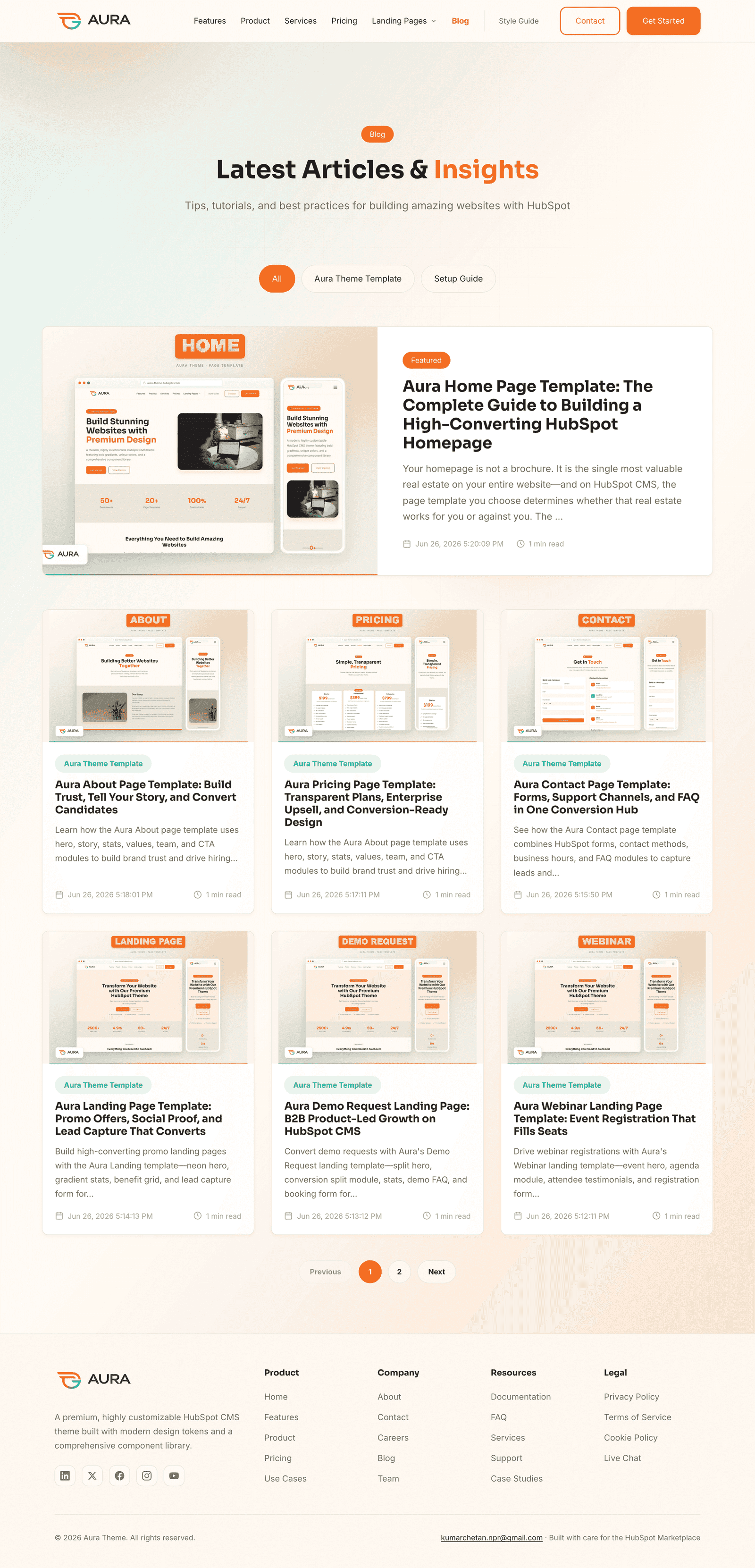 Aura blog listing with tag filters