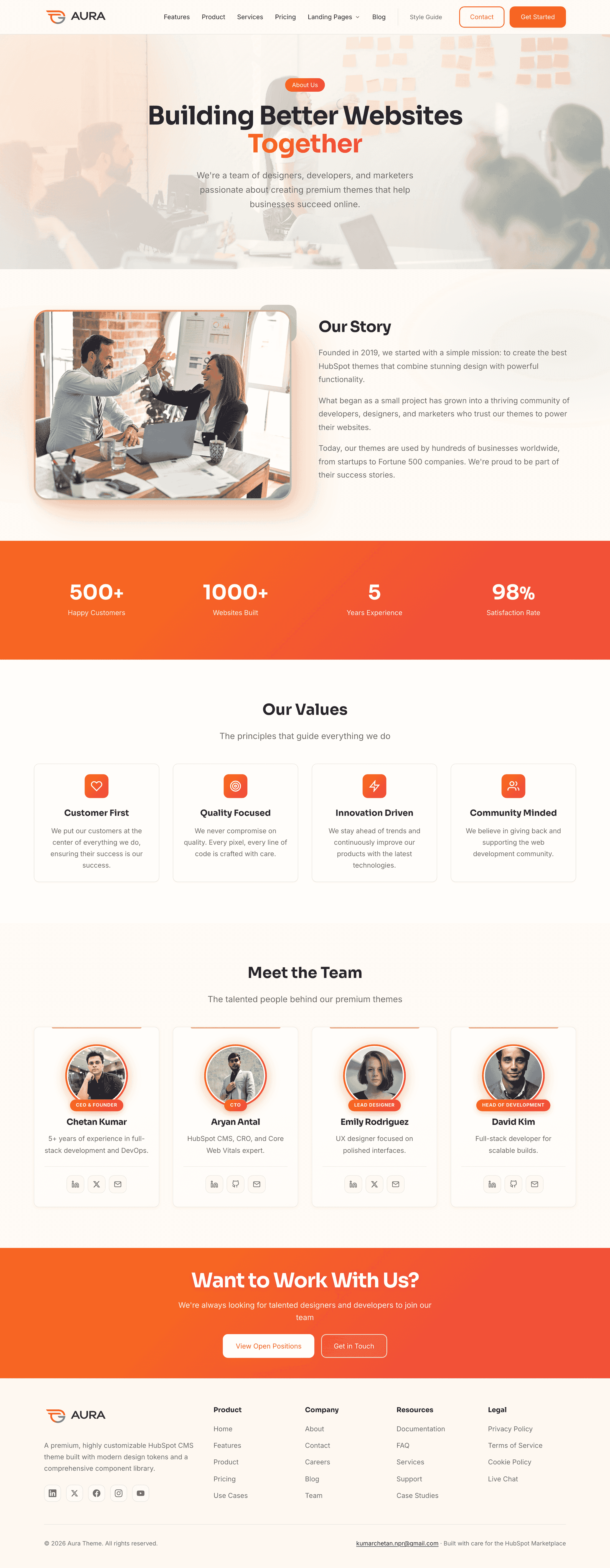 Aura about page layout