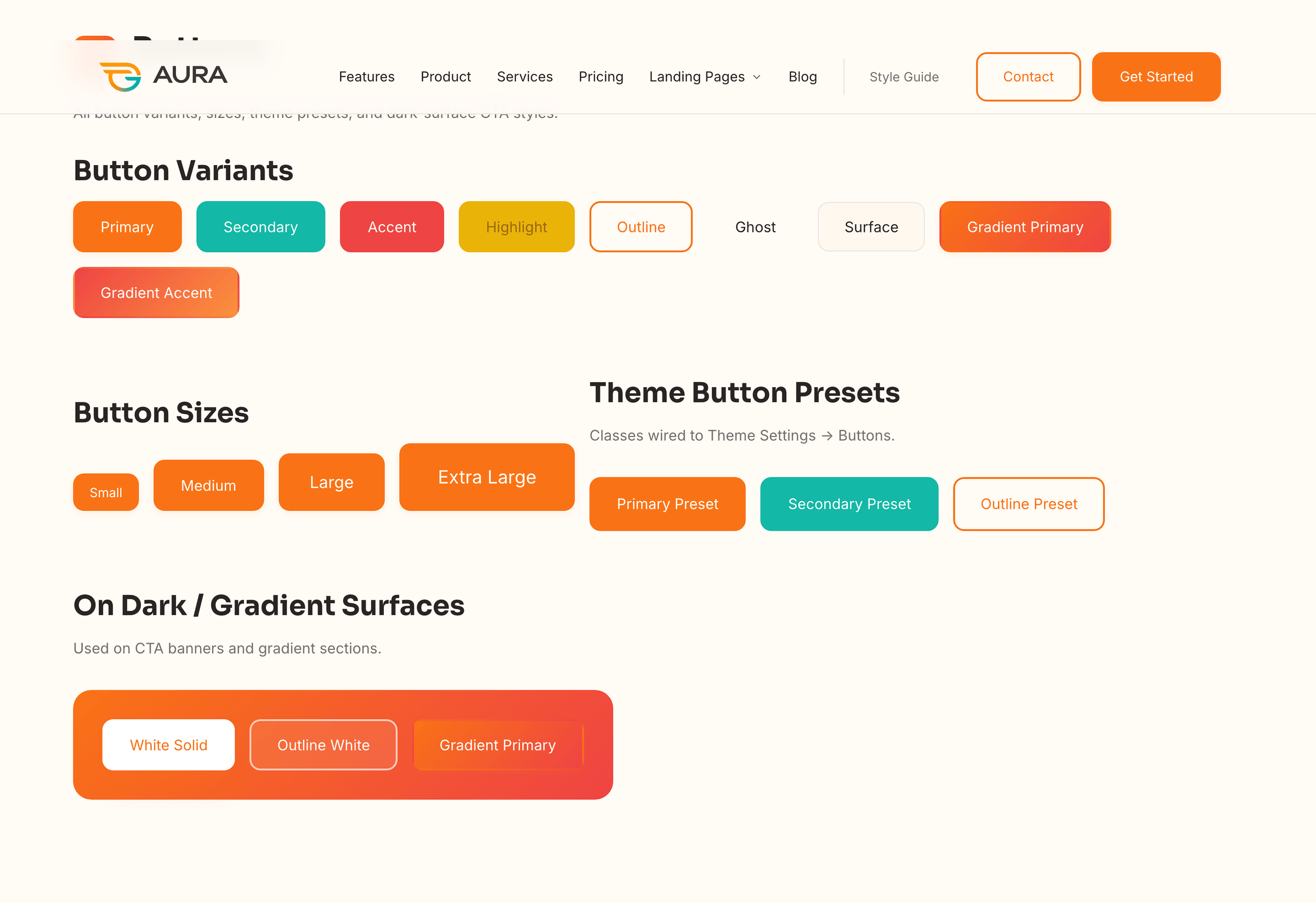 Aura button tokens on the Style Guide