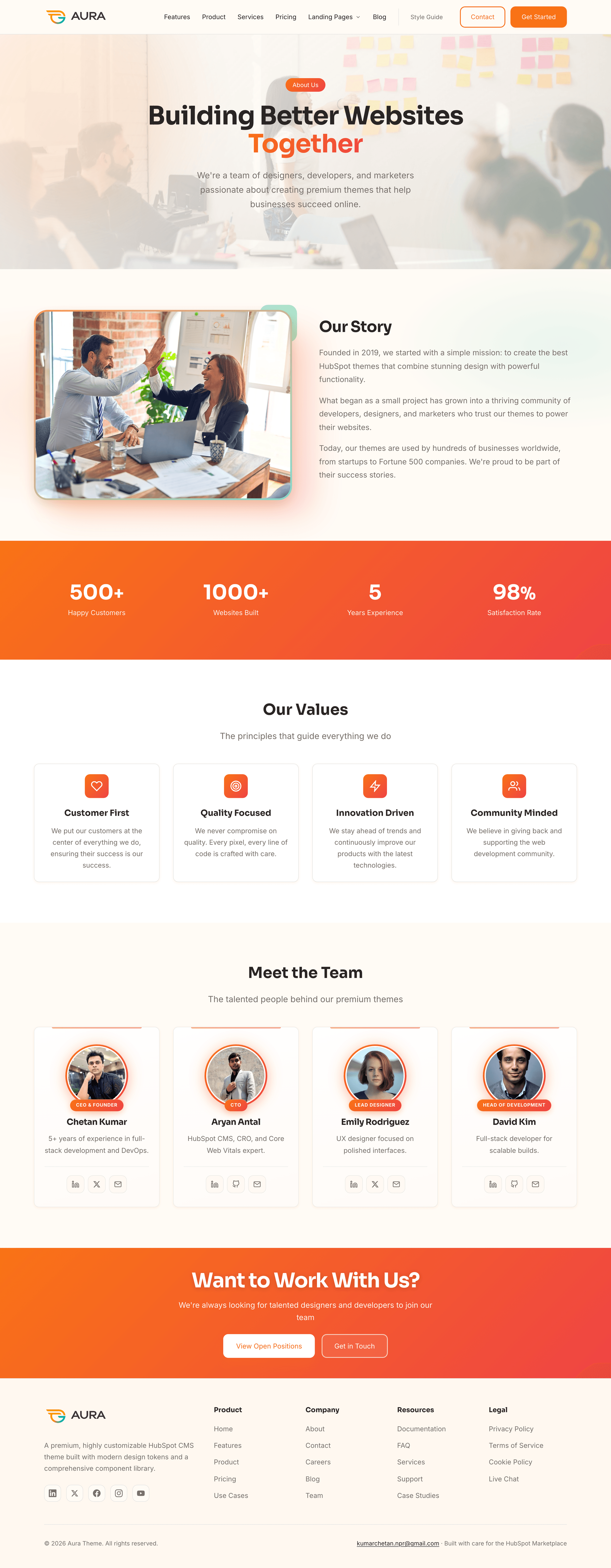 Aura about page layout